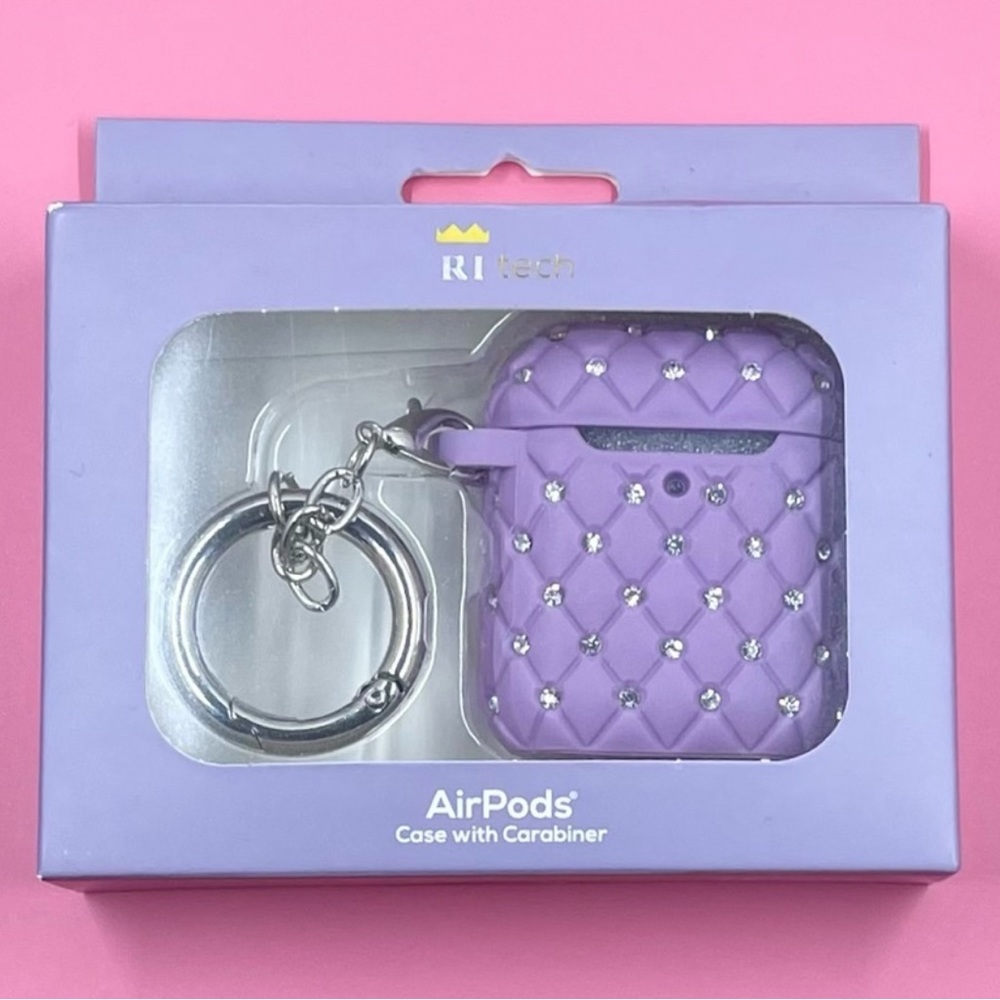 RI Tech Air Pods Case with Carabiner Lavender & Rhinestones NIB